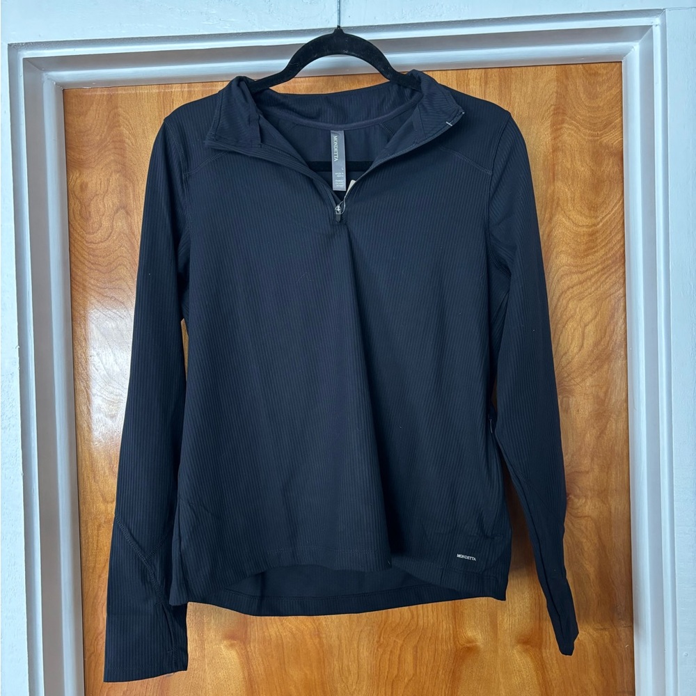 Mondetta Black Ribbed Quarter-Zip Top